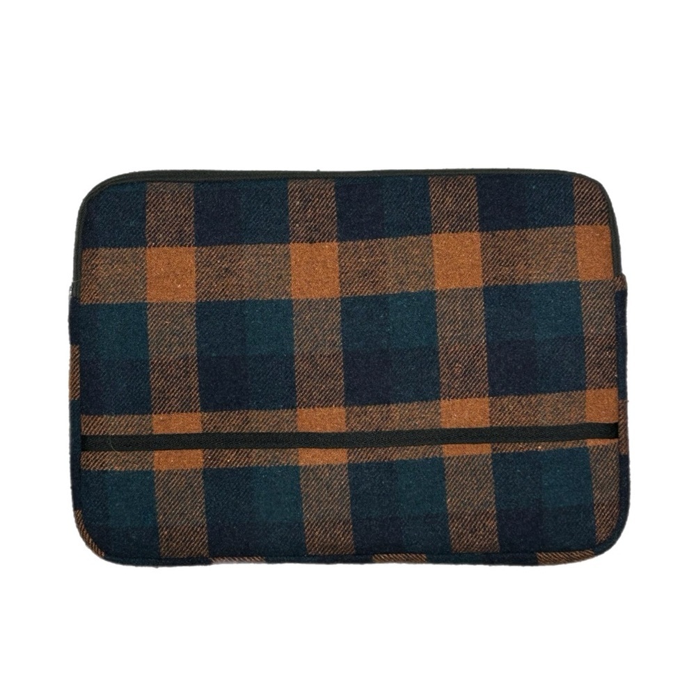 Plaid Laptop Sleeve in Teal & Brown
